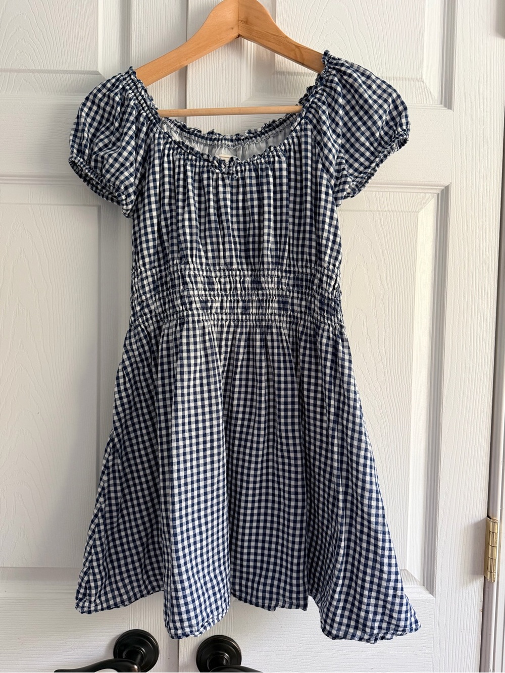 Girls Navy and White Gingham Smocked Waist Dress